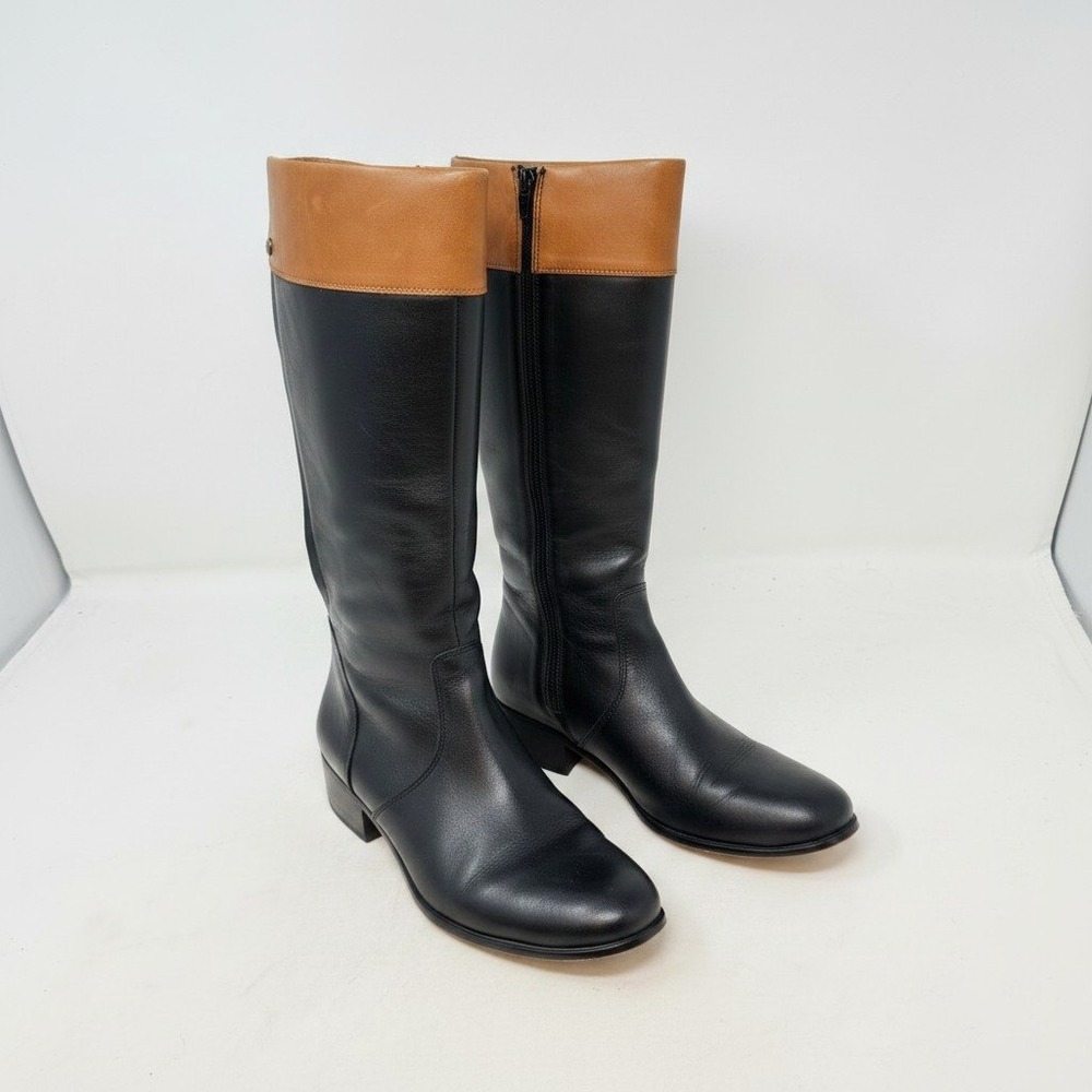 Corso Como Two Tone Leather Riding Boots Black Cognac Zip Round Toe‎ Size 8M